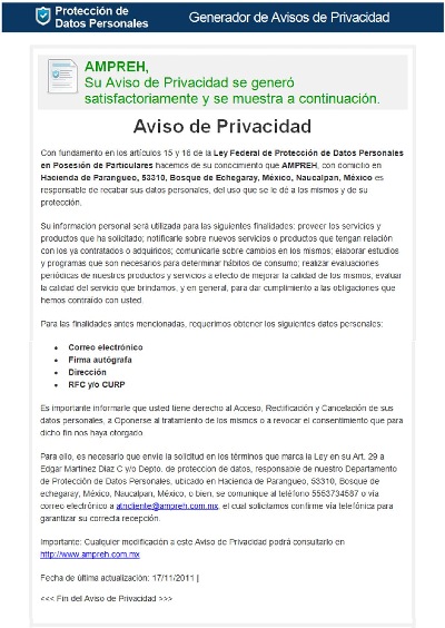 aviso de privacidad IFAI